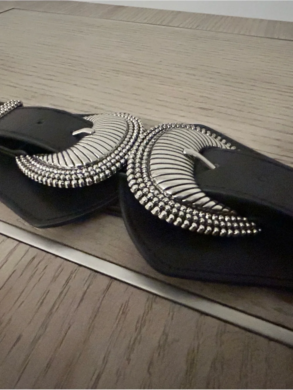 Torrid Black Stretch Waist Belt Silver Double Crescent Buckle Size 1/2